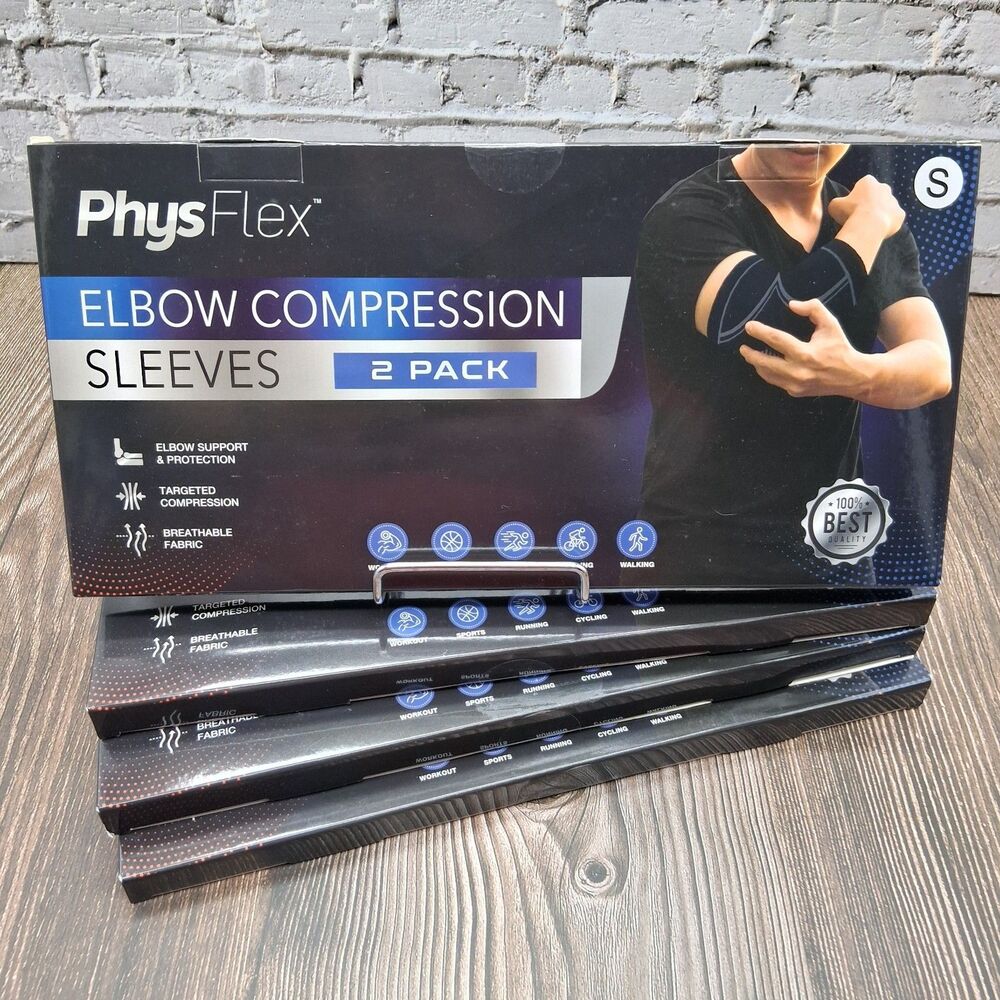 Lot Of 4 PhysFlex Elbow Compression Sleeves 2 Pack Size Small Brand New